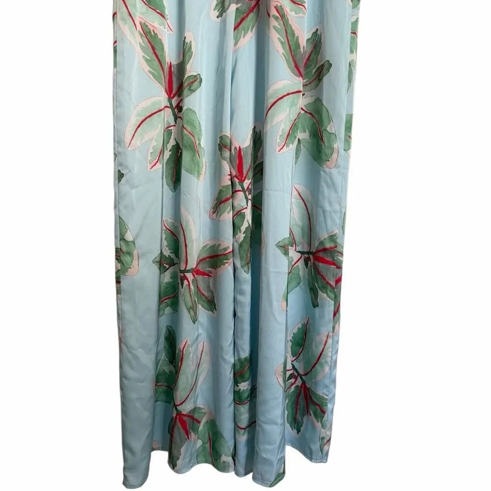 Anthropologie Hutch Ruched Satin Floral Wide Leg Jumpsuit Size 8